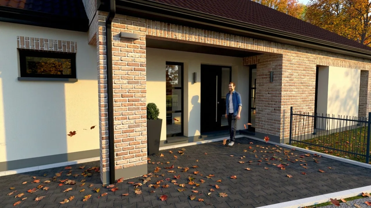 Entrée couverte en briques d'une maison plain-pied à Blaringhem – Maisons d'en Flandre