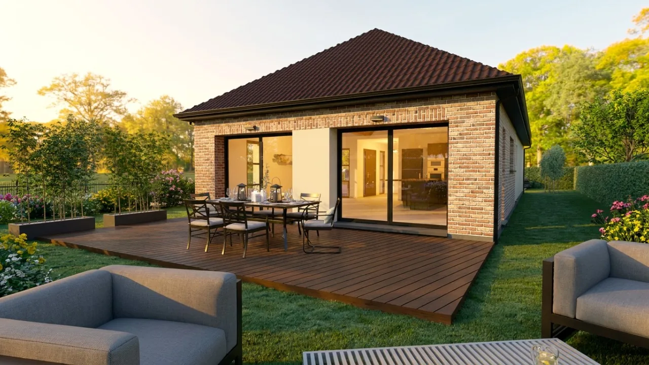 Terrasse et jardin d'une maison plain-pied neuve à Blaringhem (59173) – Maisons d'en Flandre
